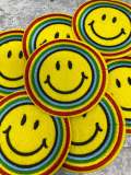 Super Happy "Smily Face Emoji" Circular Patch, Embroidered Iron On Patch, Fashion Patch for Clothing, 3-inch x 3-inch badge
