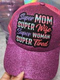 New, "Super Mom, Super Wife, Super Tired" Purple Messy Bun/Ponytail Glitter Hat, Sparkling Bad Hair Day Hat, Gift for Her, Fashionable Hats