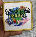 Wanderlust "Black Girls Travel" Iron-on Patch, Size 3"x3" with Metallic Gold, Embroidered Patch for Jackets, Hats, & Crocs, Small Patch