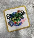 Wanderlust "Black Girls Travel" Iron-on Patch, Size 3"x3" with Metallic Gold, Embroidered Patch for Jackets, Hats, & Crocs, Small Patch