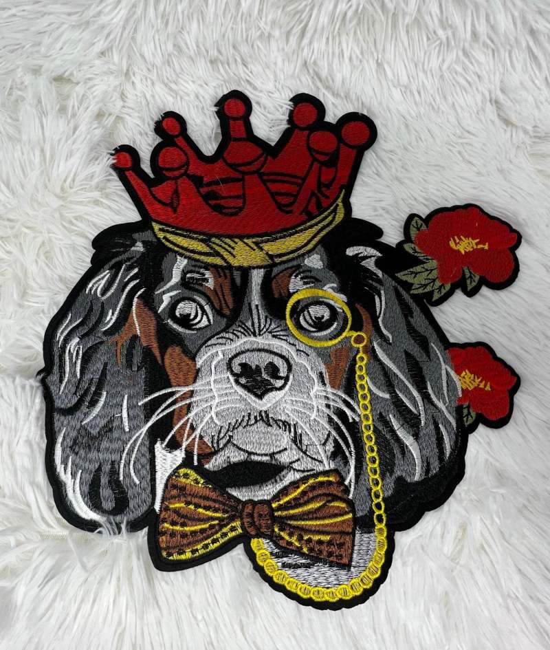 Exclusive, "Royal Crown Doggie" Large Embroidered Patch, Iron-on Applique, Patch for Men and Dog Lovers, 12" Back Patch for Jackets, Hoodies