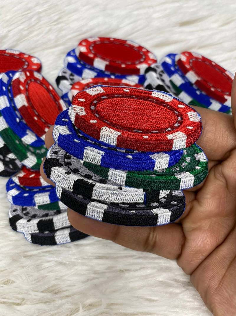 Casino Chips, Token Patch, Size 2.75", 1-pc, Iron-on Applique for Clothing, Hats, Shoes, Cool Gift Idea for Gambling, Jackpot Patch, Poker