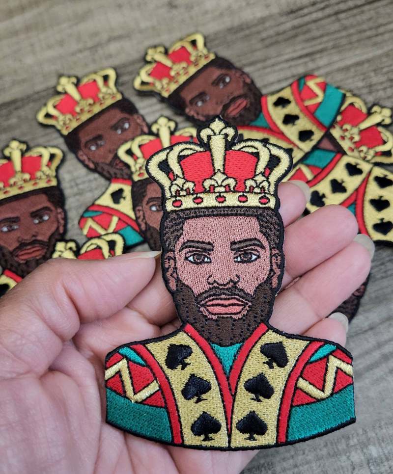 New "Crowned Black King of Spades", Size 4" Iron-on Embroidered Patch, DIY Patch for Men, Small Patch for Hats, Jackets, and more, Metallic