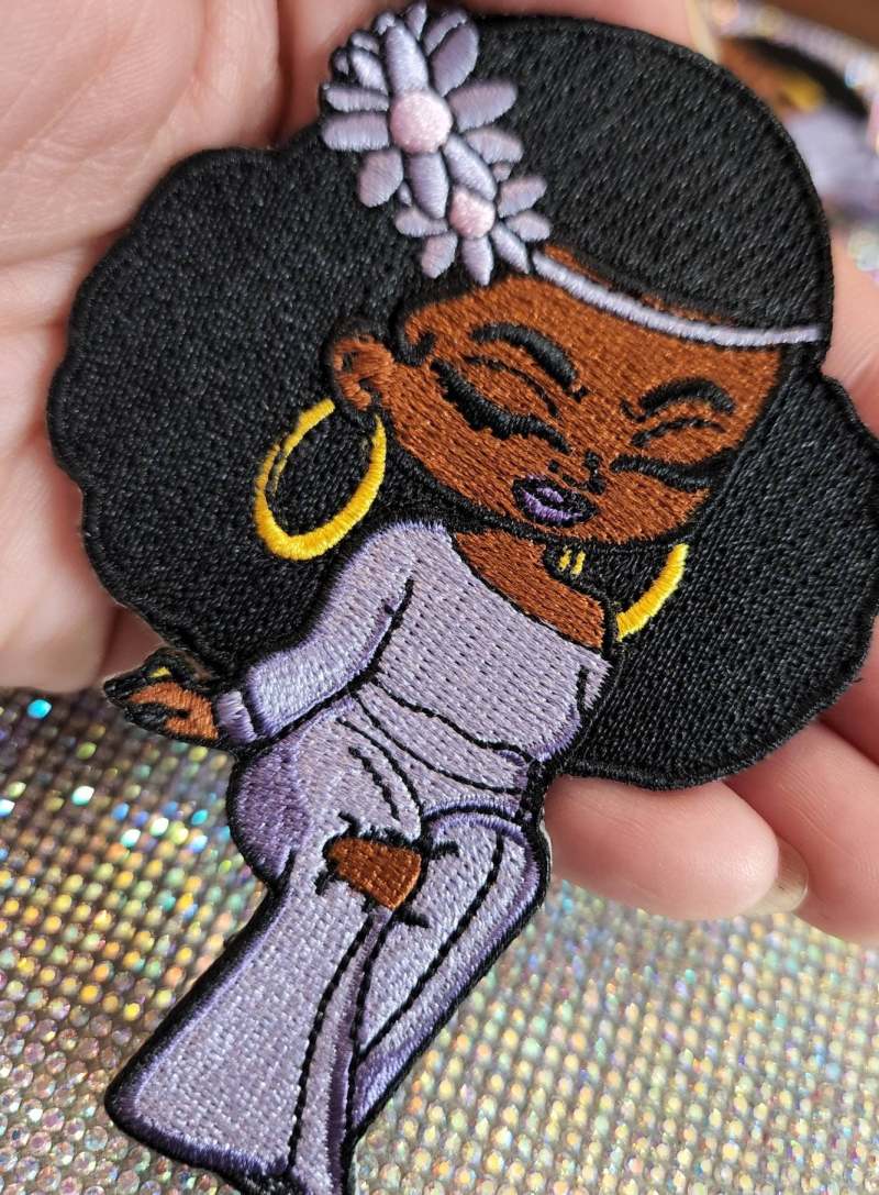 Cute Embroidered Patch, 1-pc "Floral Cutie"| Purple Floral Headband, Size 4", Iron-on Patch for Clothing, Hats, Shoes, DIY Craft Patch