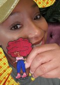 Cute Embroidered Patch, 1-pc "Roller Skating Honey"| Burgundy Afro w/Nose Ring, 4", Iron-on Patch for Clothing, Hats, Shoes, DIY Craft Patch