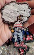 Cute Embroidered Patch, 1-pc "Roller Skating Honey"| Burgundy Afro w/Nose Ring, 4", Iron-on Patch for Clothing, Hats, Shoes, DIY Craft Patch