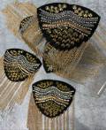 Golden Decorative Shoulder Brooch Set, w/Bling, & Decorative Studded Rivets, Epaulette for Blazers, Jackets, and More, Stylish Accessories
