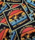 New "World Travel is My Therapy" Iron-on Patch, Size 3"x3" with Vibrant Globe, Embroidered Patch for Jackets, Hats, & Crocs, Small Patch