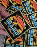 New "World Travel is My Therapy" Iron-on Patch, Size 3"x3" with Vibrant Globe, Embroidered Patch for Jackets, Hats, & Crocs, Small Patch