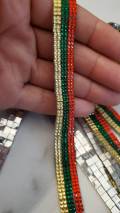 New, Red/Green/Yellow Rhinestone Bling TRIM By The Yard, Adhesive Backed, Iron-on Trim for Clothes & Accessories, 1-yd, Croc and Home Decor
