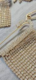 6-pc set, GOLD "Drippin"  Rhinestone Safety Pin Brooches for Clothing & Accessories, Bling Safety Pins for Crafting, Size 3" , Alloy Pins