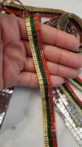 New, Red/Green/Yellow Rhinestone Bling TRIM By The Yard, Adhesive Backed, Iron-on Trim for Clothes & Accessories, 1-yd, Croc and Home Decor