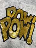 NEW, Gold "POW!" Sequins Sparkling Patch, Large Applique, Statement Patch, Iron-on, Size 10"x6", DIY Jacket, Varsity Jacket, Camo