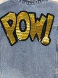 NEW, Gold "POW!" Sequins Sparkling Patch, Large Applique, Statement Patch, Iron-on, Size 10"x6", DIY Jacket, Varsity Jacket, Camo