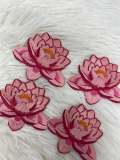 Pink, 4" Lotus Flower, 1 pc Embroidered Patch, Iron-on Floral Patch for Jackets, Hats, Crocs, and More