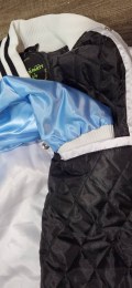 Limited Edition: Satin, Carolina Blue Arms, White Body, Blk Stripes, Varsity Jacket with Ribbed Cuffs, Interior Zipper, Starter Sport Jacket