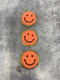New: Orange, Chenille "Smile Patch" w/ Gold Glitter, Size 2.5", Smiley Face Patch with Iron-on Backing, Fuzzy Happy Face Applique, Fun Patch