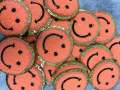 New: Orange, Chenille "Smile Patch" w/ Gold Glitter, Size 2.5", Smiley Face Patch with Iron-on Backing, Fuzzy Happy Face Applique, Fun Patch