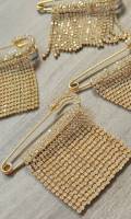 6-pc set, GOLD "Drippin"  Rhinestone Safety Pin Brooches for Clothing & Accessories, Bling Safety Pins for Crafting, Size 3" , Alloy Pins