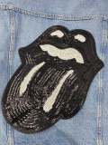 Sequins "Midnight BLACK" Lips & Tongue Kiss Patch, Iron-on Applique, Size 13" x 9", LARGE Bling Patch for Denim Jacket, Shirts, Hoodies