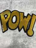 NEW, Gold "POW!" Sequins Sparkling Patch, Large Applique, Statement Patch, Iron-on, Size 10"x6", DIY Jacket, Varsity Jacket, Camo