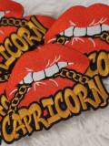 New Color, Poppin' Red Lip "Capricorn" w/DARK Gold Chain|Iron-On Patch|Astrology Applique|Cool Embroidered Patch|DIY Patch
