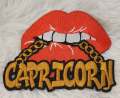 New Color, Poppin' Red Lip "Capricorn" w/DARK Gold Chain|Iron-On Patch|Astrology Applique|Cool Embroidered Patch|DIY Patch