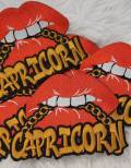 New Color, Poppin' Red Lip "Capricorn" w/DARK Gold Chain|Iron-On Patch|Astrology Applique|Cool Embroidered Patch|DIY Patch