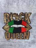 New, Sequins,"Black Queen" Gold/Green/Black/Red Lips, (iron-on) Size 10.5", LARGE Bling Patch for Denim Jacket, Shirts, Hoodies, and More