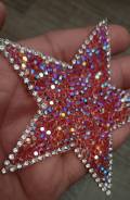 New, Hot Pink AB Rhinestone "Star" Bling Patch, Size 3", Cool Applique For Clothing, Iron-on Patch, Small Patch for Jackets, DIY Projects