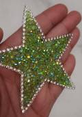 New, Green AB Rhinestone "Star" Bling Patch, Size 3", Cool Applique For Clothing, Iron-on Patch, Small Patch for Jackets, DIY Projects