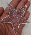 New, LIGHT Pink AB Rhinestone "Star" Bling Patch, Size 3", Cool Applique For Clothing, Iron-on Patch, Small Patch for Jackets, DIY Projects