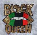 New, Sequins,"Black Queen" Gold/Green/Black/Red Lips, (iron-on) Size 10.5", LARGE Bling Patch for Denim Jacket, Shirts, Hoodies, and More