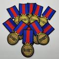 Cool, Ribbon Badge, "Sweet" Red, Blue, Metallic Gold, Patch, Size 4x2", Sew on