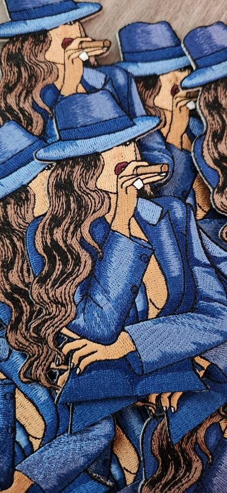 Stogie Chic 1-pc "Blue" Fedora/Blazer/Cigar, Smoking Patch, Iron-on Applique for Clothing, Hats, Crocs, Bags, and more!! Size 4.5"