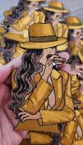 Stogie Chic 1-pc "GOLD" Fedora/Blazer/Cigar, Smoking Patch, Iron-on Applique for Clothing, Hats, Crocs, Bags, and more!! Size 4.5"