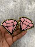 New: Pink, Chenille 1-pc ‰ÛÏDiamond" w/Gold Glitter, Size 2.5", Love Patch with Iron-on Backing, Fuzzy Applique, Iron-on Patch for Girls