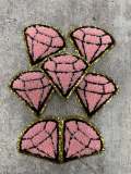 New: Pink, Chenille 1-pc ‰ÛÏDiamond" w/Gold Glitter, Size 2.5", Love Patch with Iron-on Backing, Fuzzy Applique, Iron-on Patch for Girls