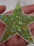 New, Green AB Rhinestone "Star" Bling Patch, Size 3", Cool Applique For Clothing, Iron-on Patch, Small Patch for Jackets, DIY Projects