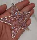 New, LIGHT Pink AB Rhinestone "Star" Bling Patch, Size 3", Cool Applique For Clothing, Iron-on Patch, Small Patch for Jackets, DIY Projects