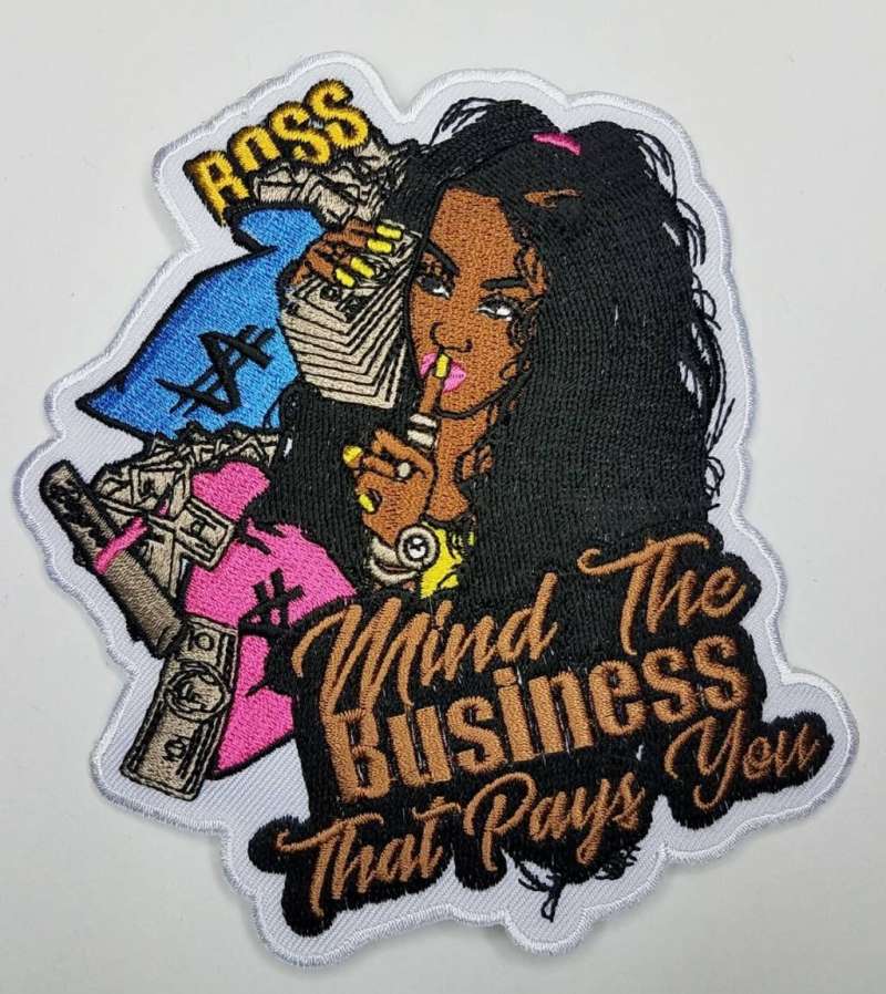 New SIZE, Mind the Business That Pays You, 4" Iron-on Patch,Applique for Clothing, Glam Girl, Girl Boss Patch for Hats, Crocs, and Jackets