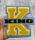 Varsity Monogram Letter, 1-pc, "K" King, Chenille Iron-on Patch, Size 6", Gold|Blue|White|Black, Patch for Men's Jacket, Hoodies, & More