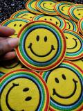 Super Happy "Colorful Face Emoji" Circular Patch, Embroidered Iron On Patch, Fashion Patch for Clothing, 3-inch x 3-inch badge