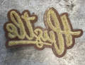 New SIZE, 1-pc Tan & Brown "Hustle" Chenille Patch (iron-on) Size 6"x4", Varsity Patch for Denim, Camos, Hoodies, Small Patch