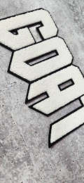 NEW, 1-pc White & Black "GOAT" Chenille Iron-On Patch, Size 9"x5", Large Patch for Varsity Jackets, Denim Jackets, Shirts, Hoodies