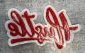 New SIZE, 1-pc Red & White "Hustle" Chenille Patch (iron-on) Size 6"x4", Varsity Patch for Denim, Camos, Hoodies, Small Patch