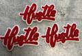 New SIZE, 1-pc Red & White "Hustle" Chenille Patch (iron-on) Size 6"x4", Varsity Patch for Denim, Camos, Hoodies, Small Patch