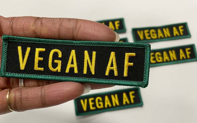 Vegan Collection: New, 1-pc, "Vegan AF", Sz 4x1", Iron-on Embroidered Patch, Gift for Vegans, Cute Patch Jackets, Hat