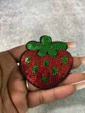 New, 2-pc Set, "Sparkling Strawberry Patch" Embroidery and Sequins Fruit Design for Clothing and Accessories, Iron-on Applique, Size 2"