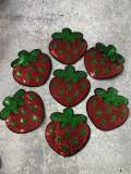 New, 2-pc Set, "Sparkling Strawberry Patch" Embroidery and Sequins Fruit Design for Clothing and Accessories, Iron-on Applique, Size 2"